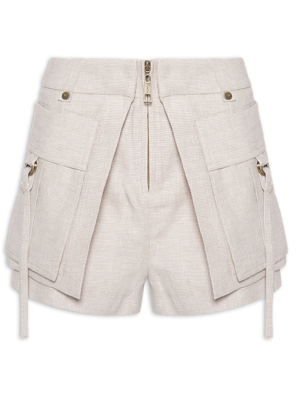 Short Saia Pied De Poule Bege Animale