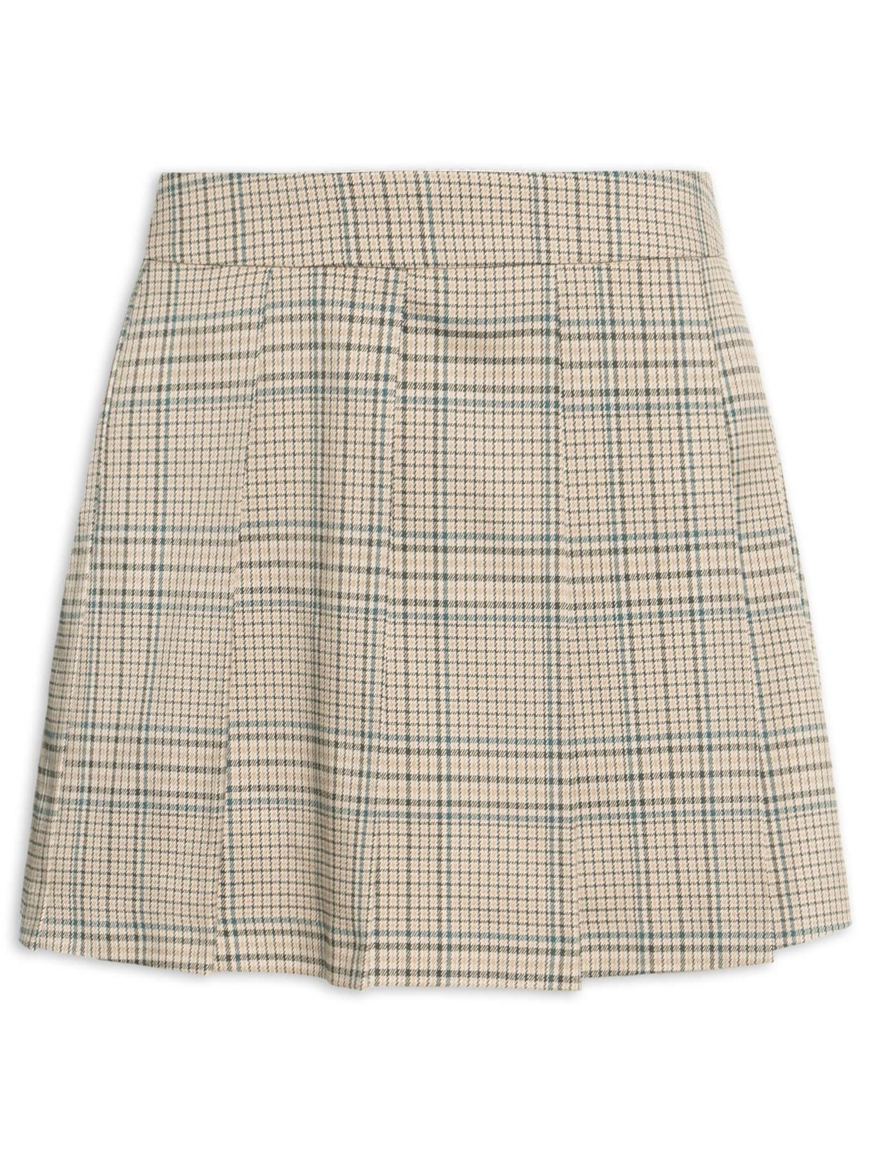 Short Saia Plissado Xadrez Bege Market 33