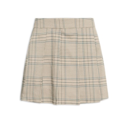 Short Saia Plissado Xadrez - Bege
