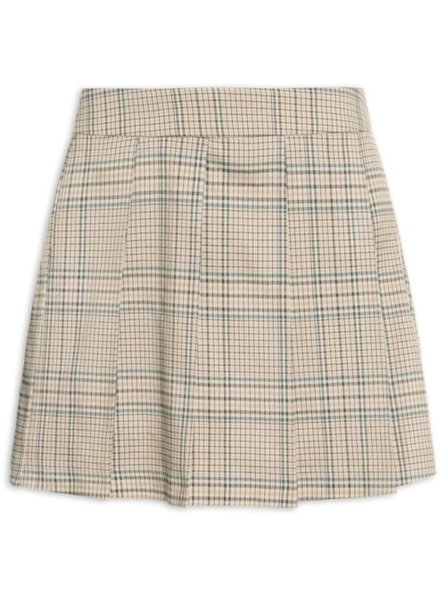 Short Saia Plissado Xadrez - Bege