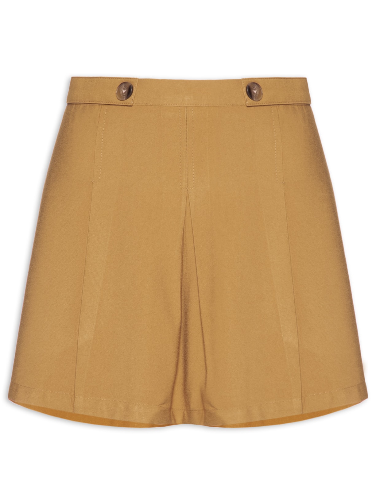 Short Saia Pregas Com Botões Bege Basiq