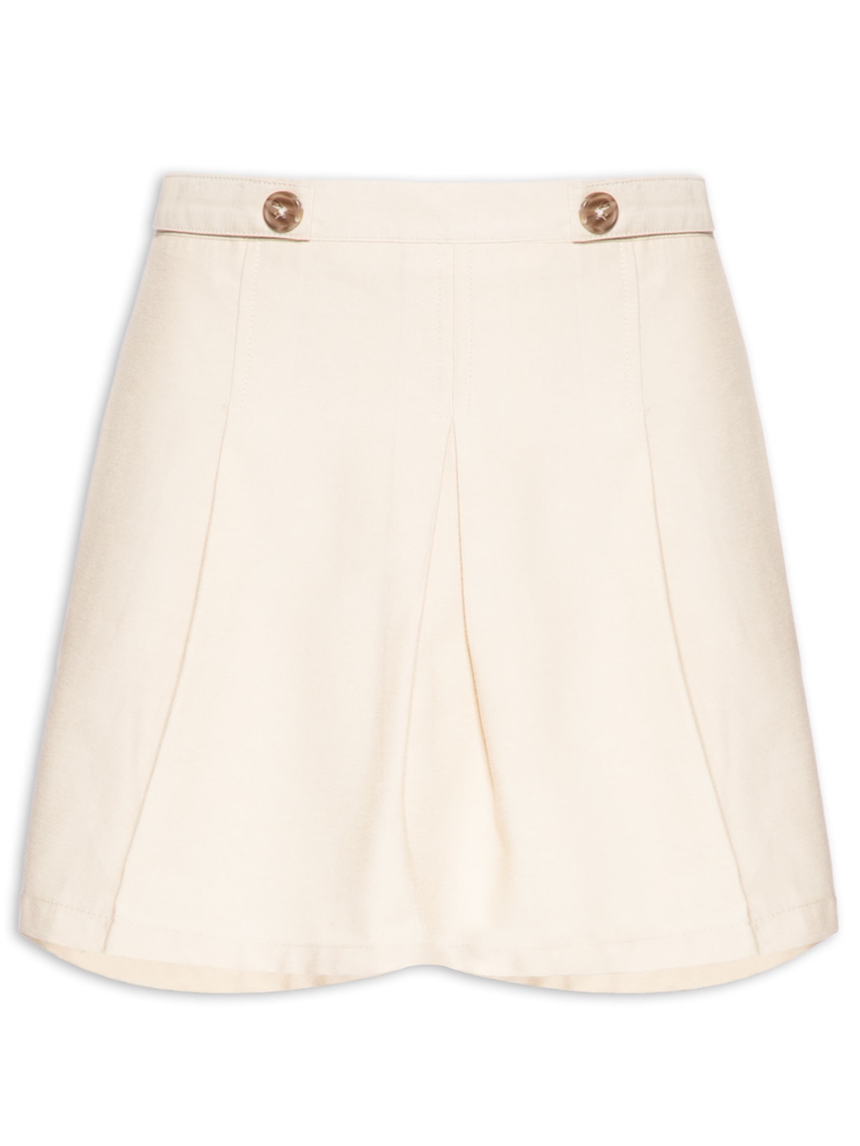 Short Saia Pregas Com Botões Bege Basiq