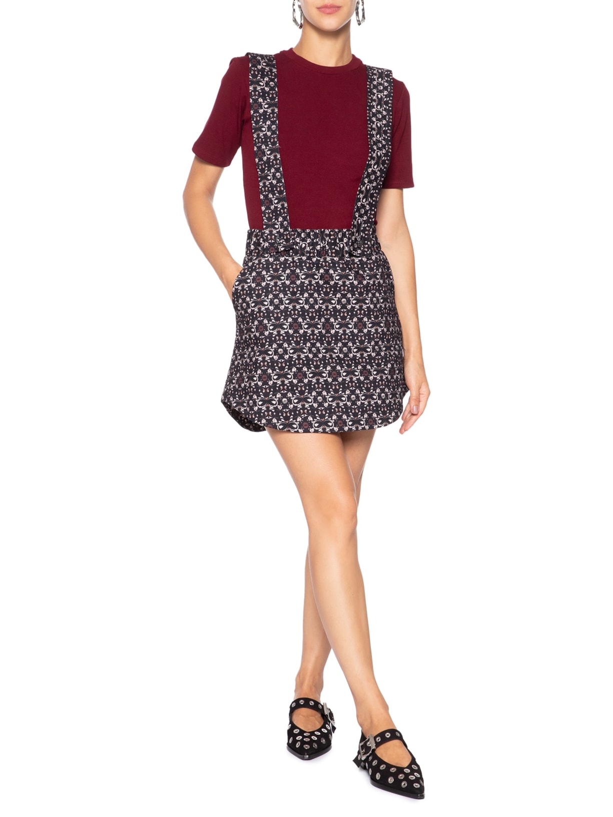 Short Saia Salopette Flora Preto J.chermann