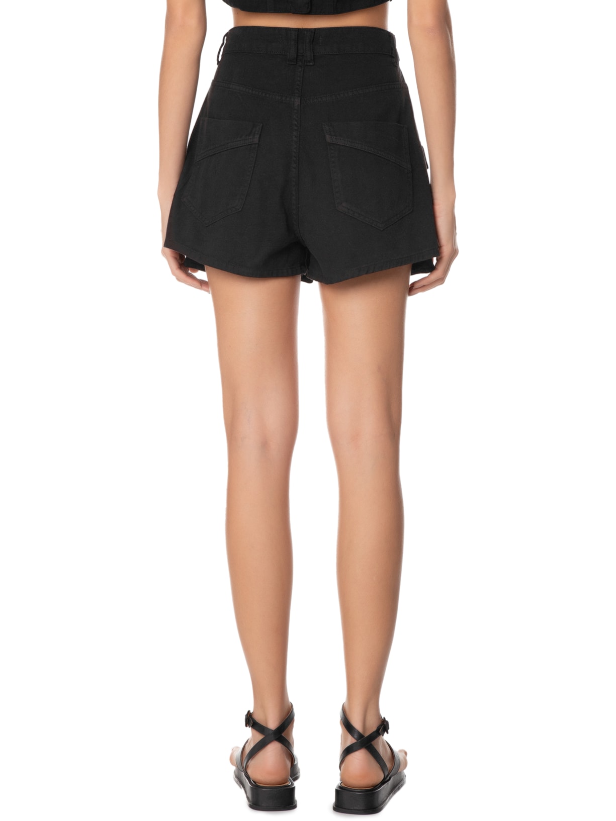 Short Saia Sarja Bolsos Preto Dress To