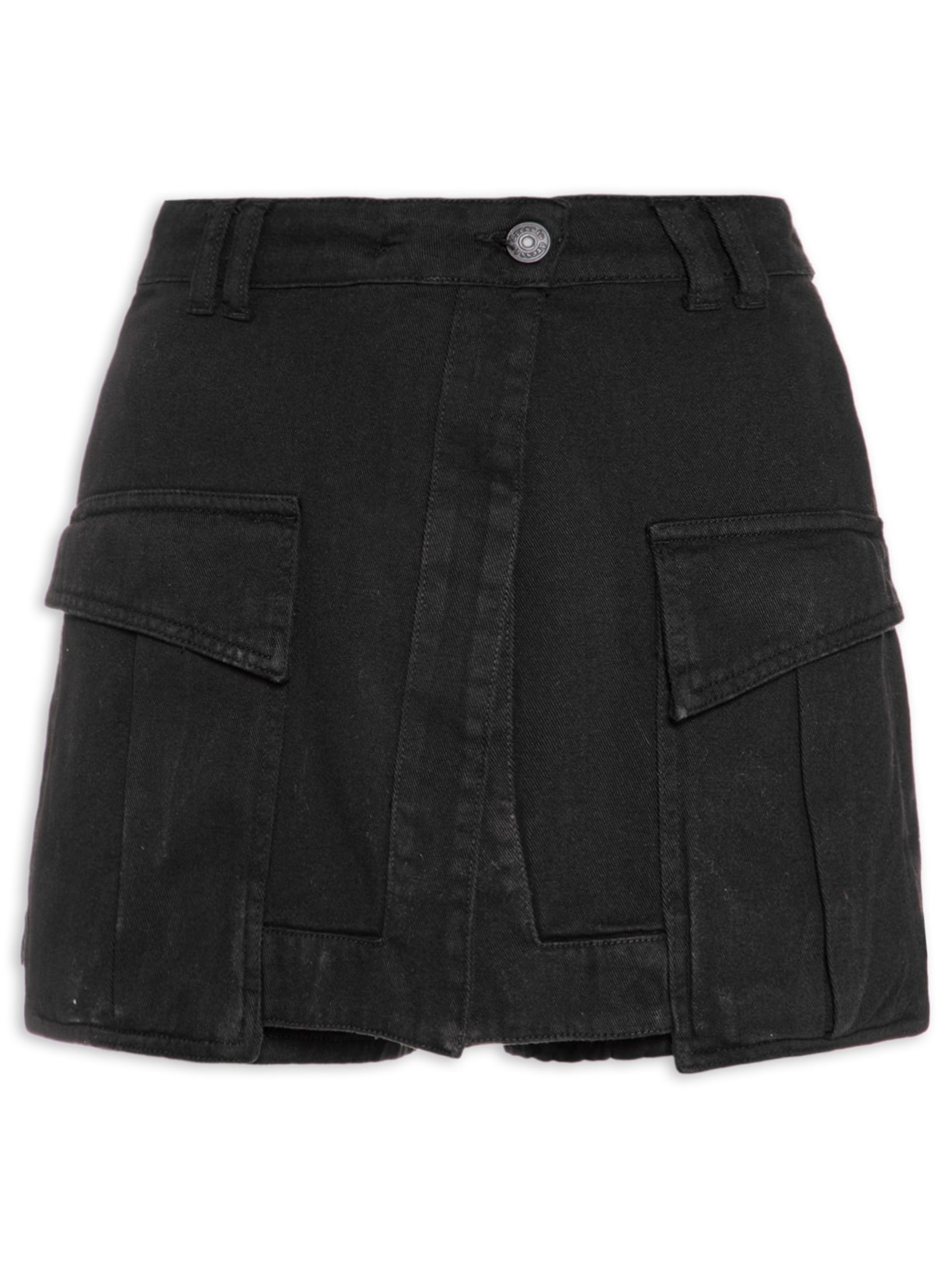 Short Saia Sarja Bolsos - Preto