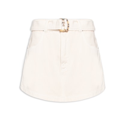 Short Saia Sarja Curta Cinto Amplo - Branco