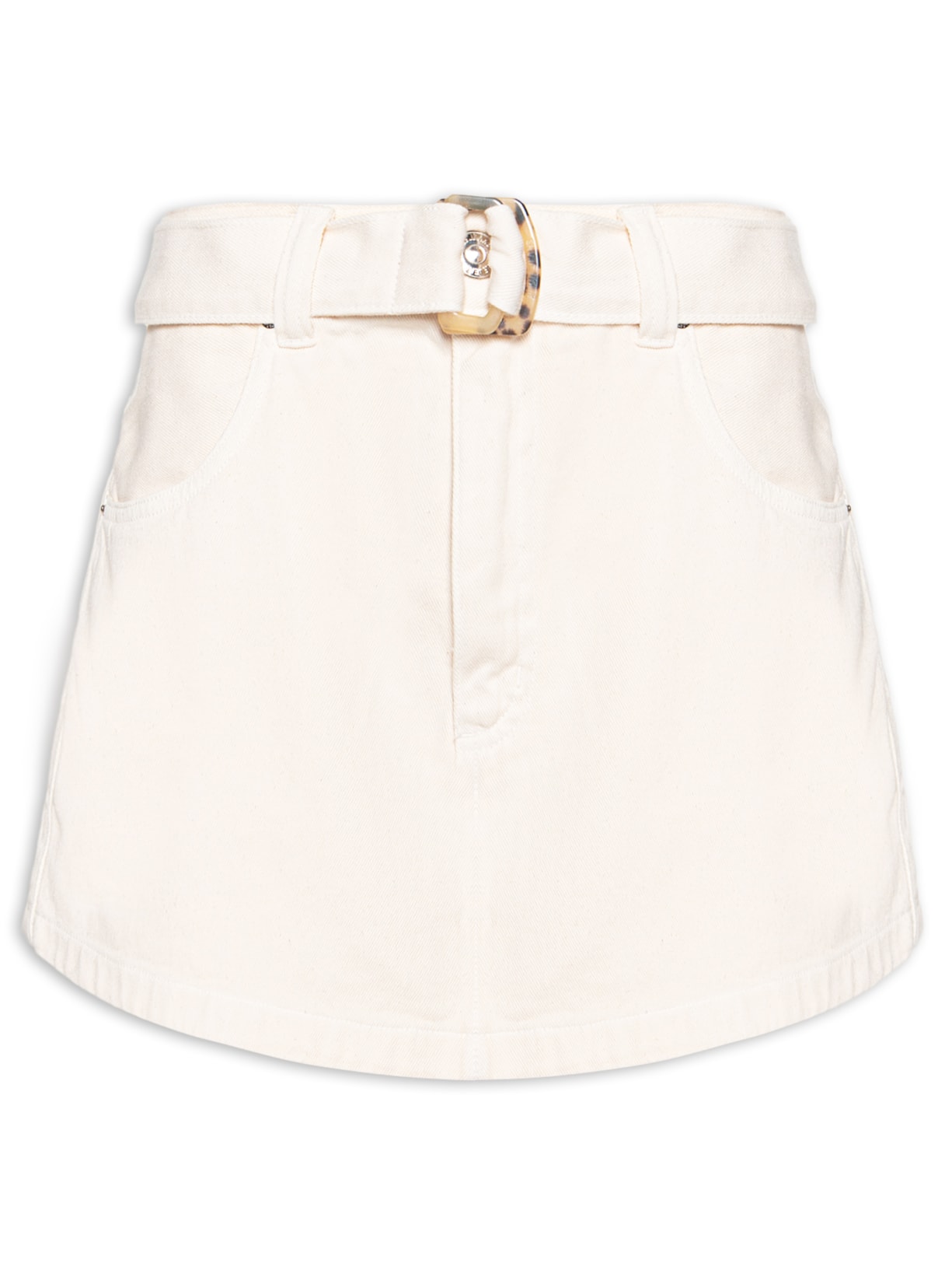 Short Saia Sarja Curta Cinto Amplo - Branco