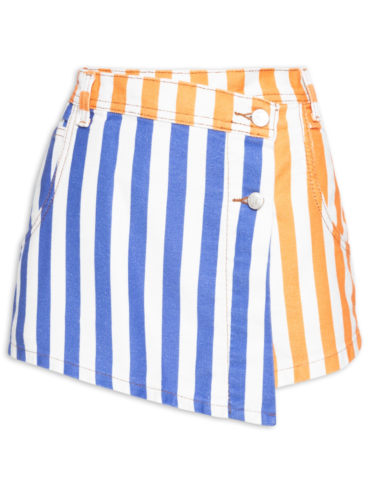 Short Saia Sarja Mistura De Listra - Azul