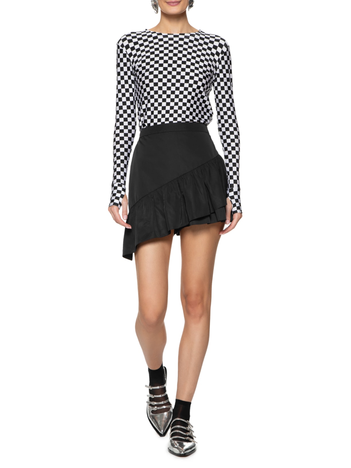 Short Saia Tafetá Estrutura Morgani Niko Preto Nk