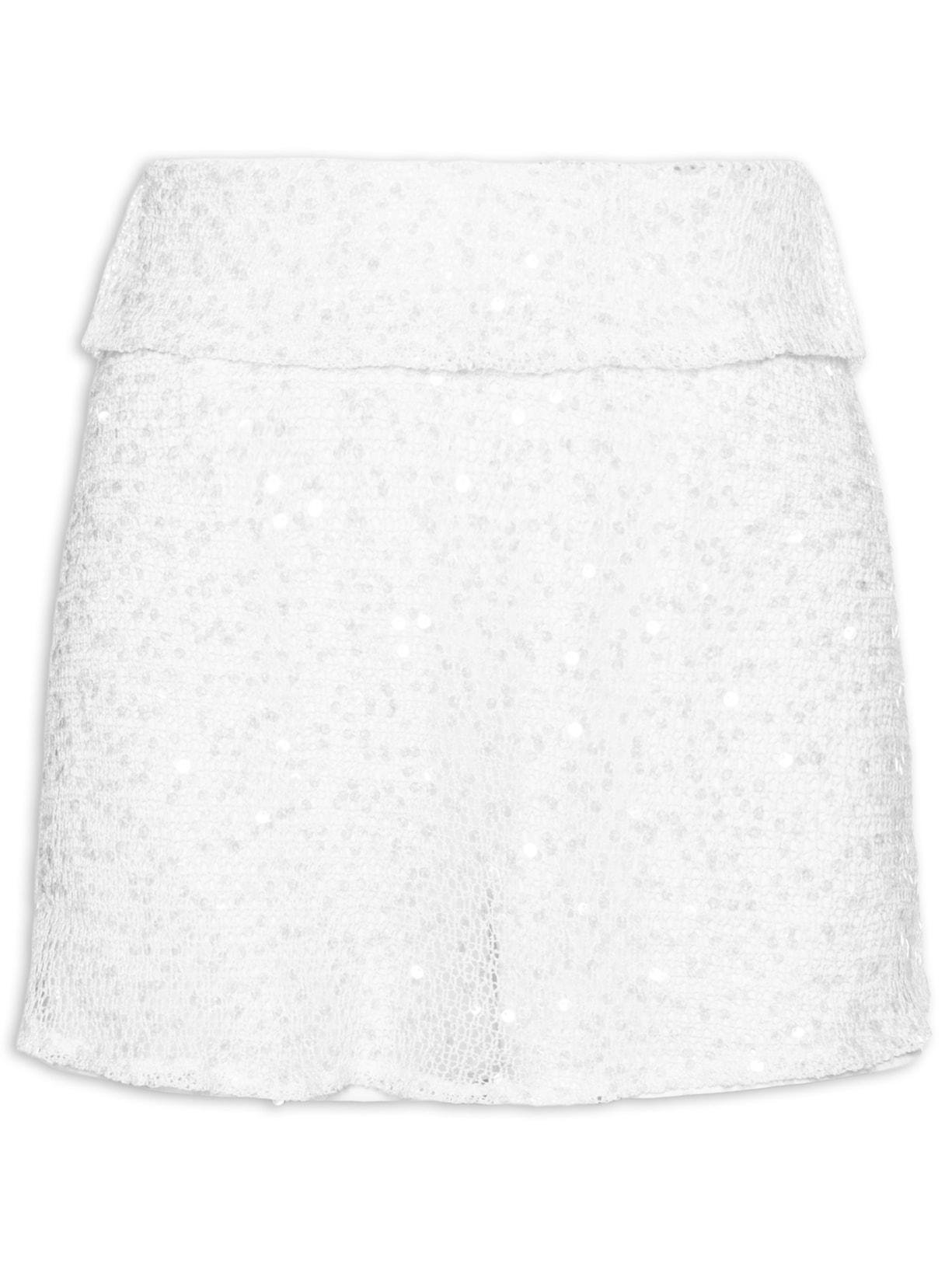 Short Saia Tela Paetê Branco Market 33