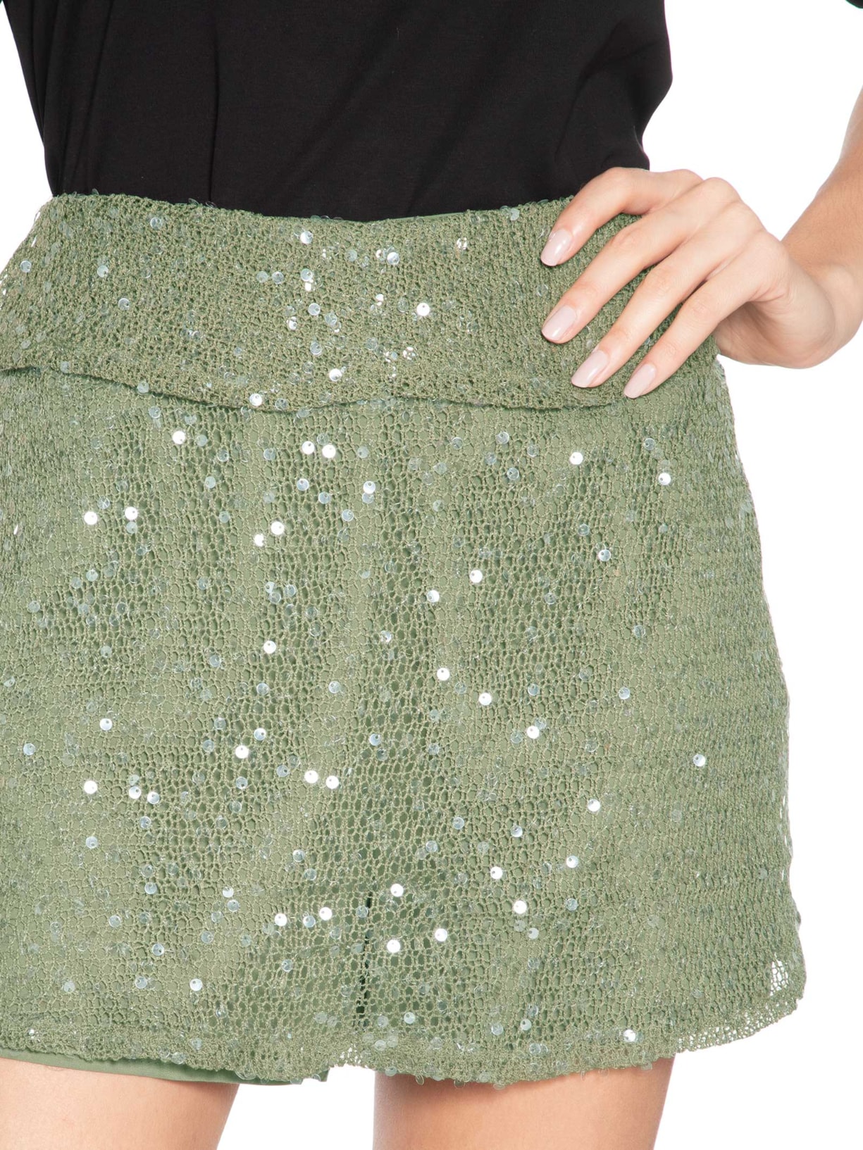 Short Saia Tela Paetê Verde Market 33