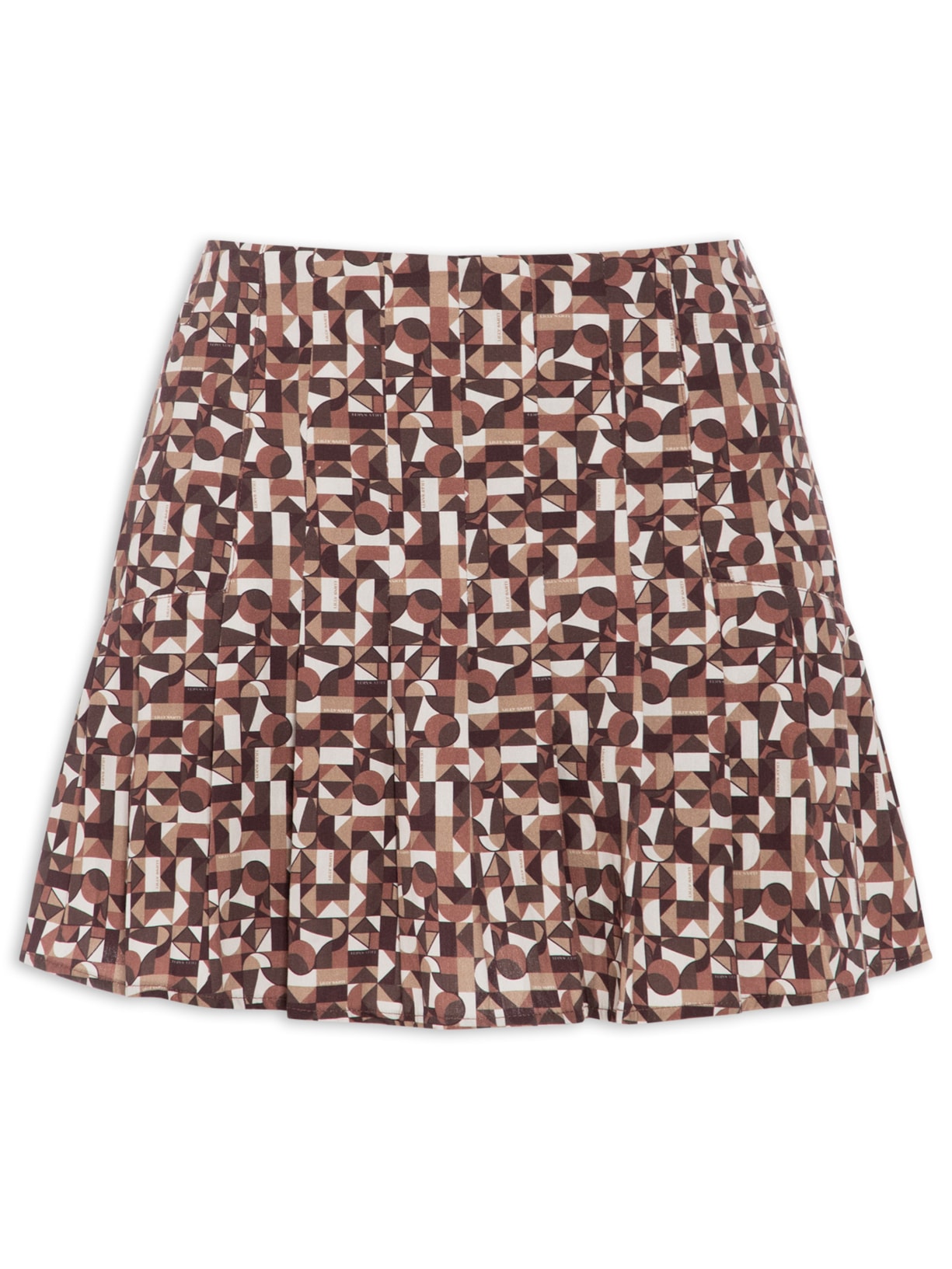 Short Saia Tricoline Cubismo - Marrom