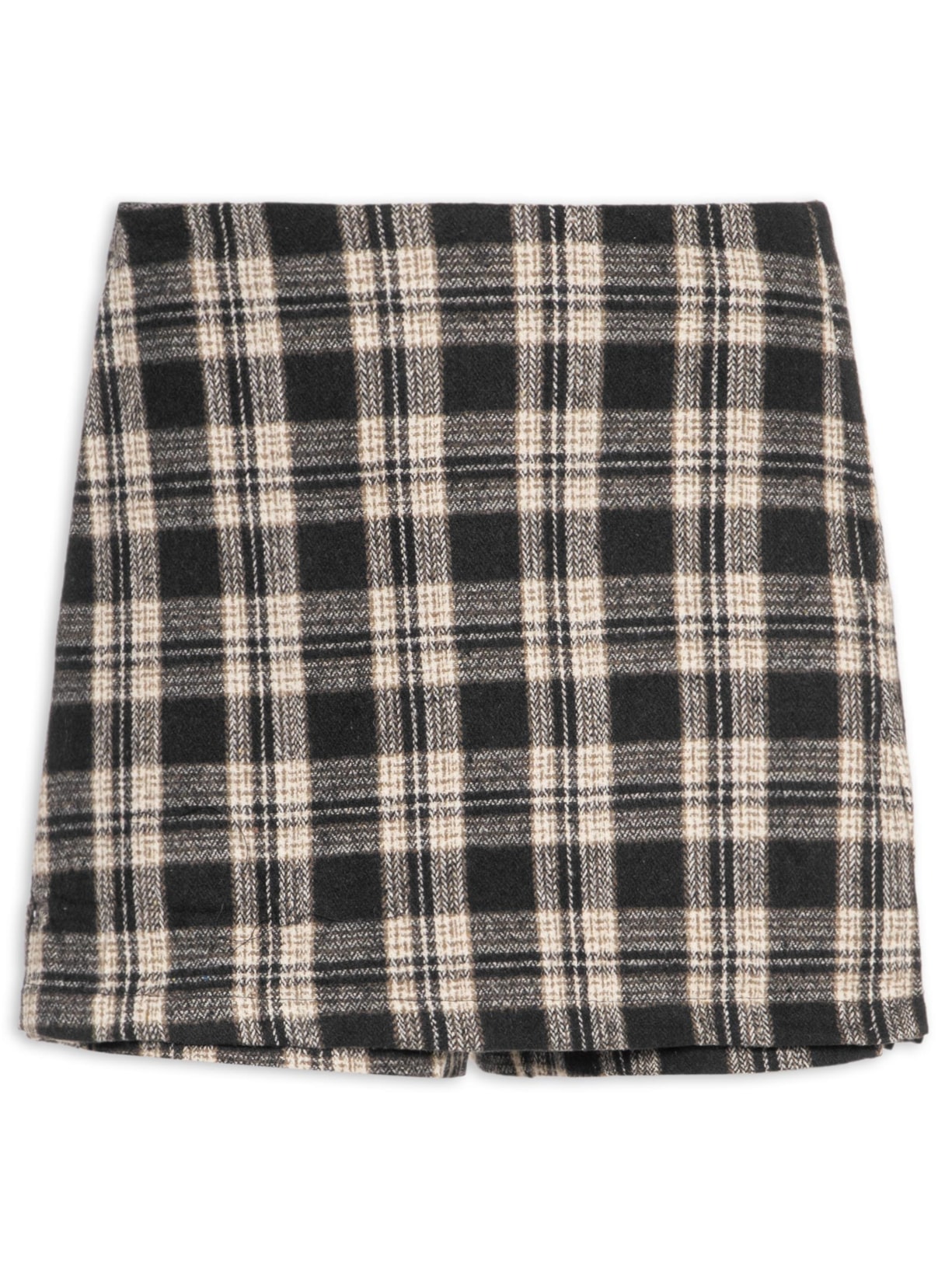 Short Saia Xadrez Com Fenda - Preto