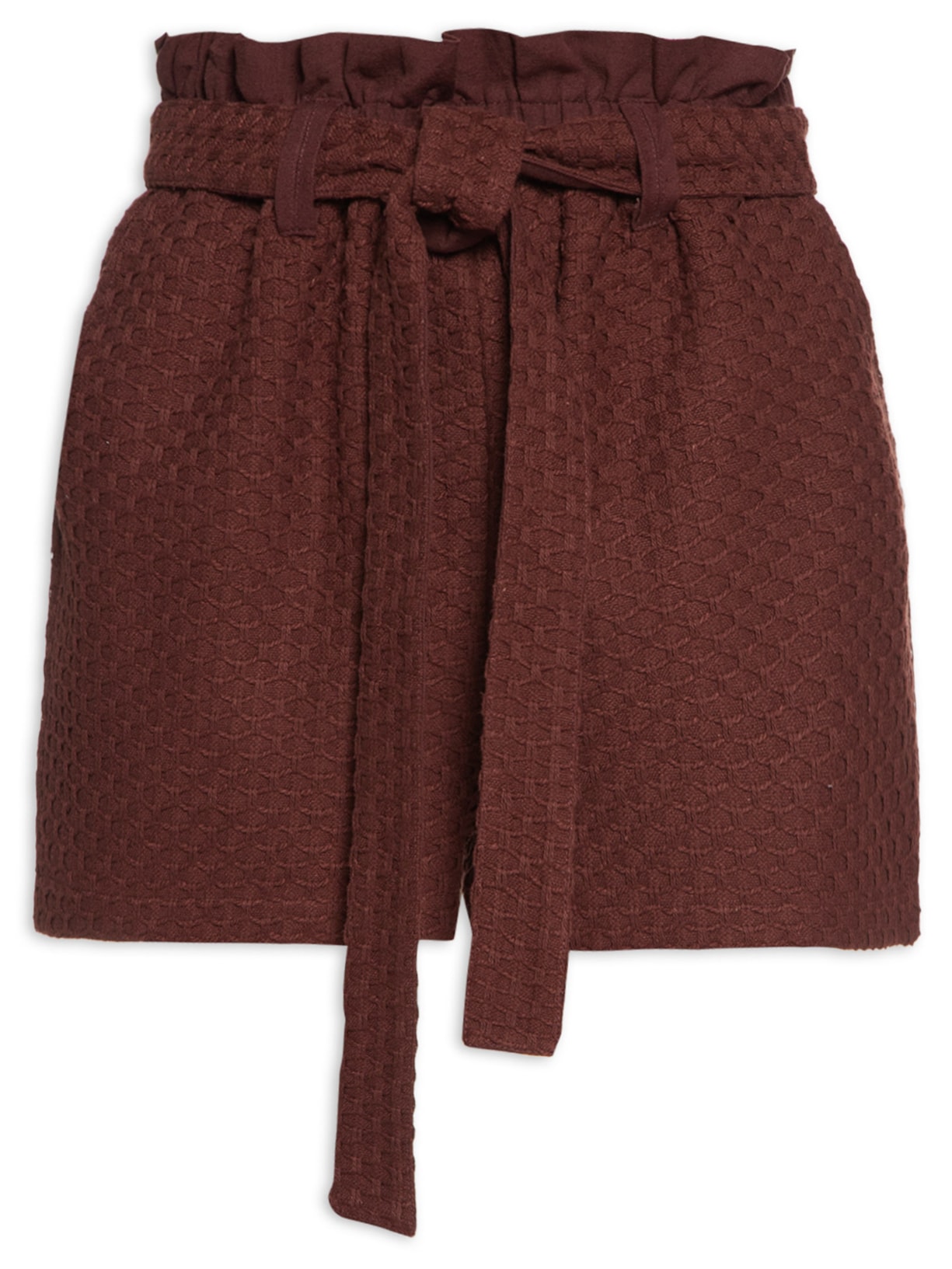 Short Textura Clochard Com Cinto - Marrom