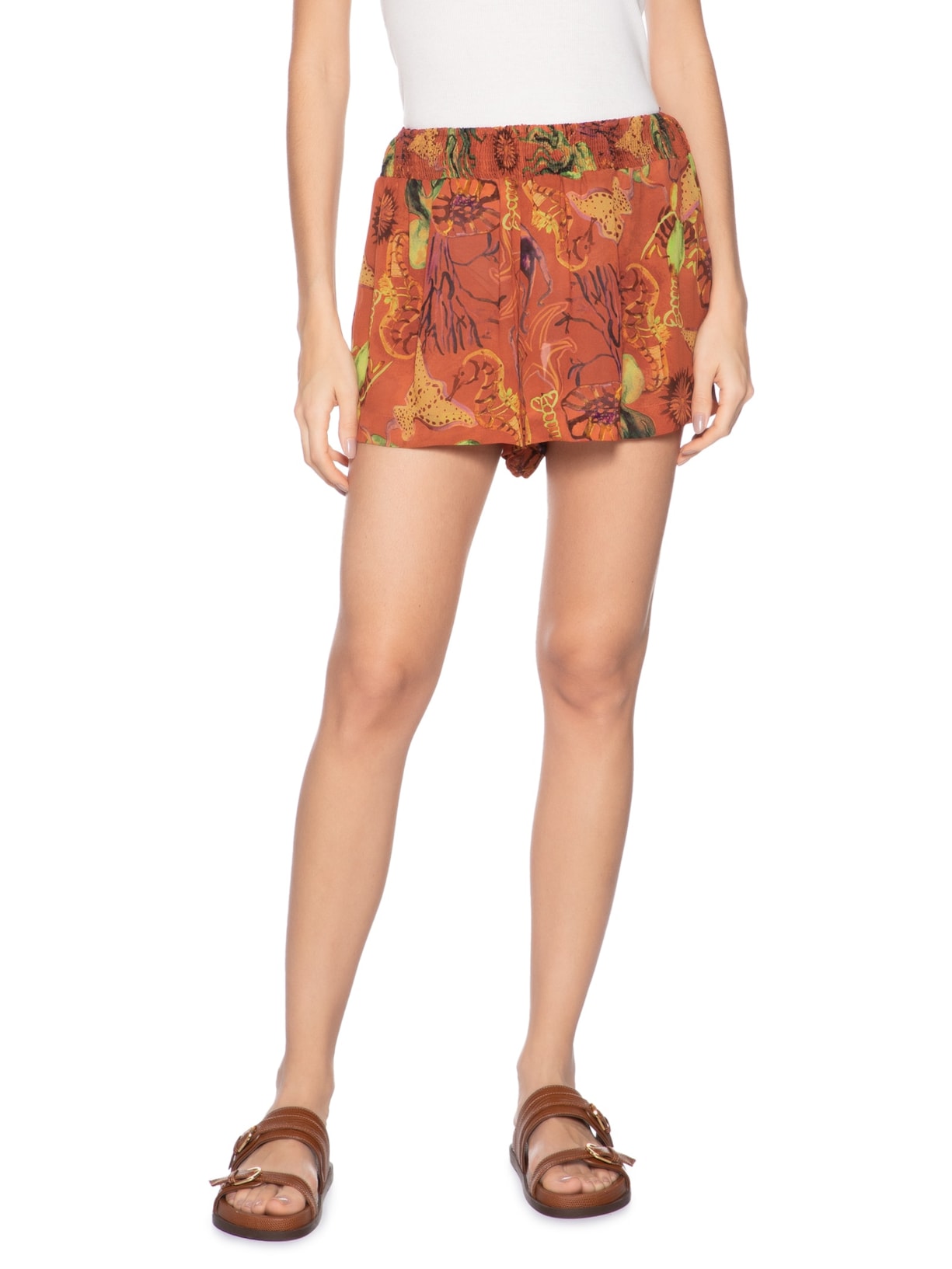 Shortinho Feminino Fundo Do Mar Laranja Resort Laranja Animale Resort