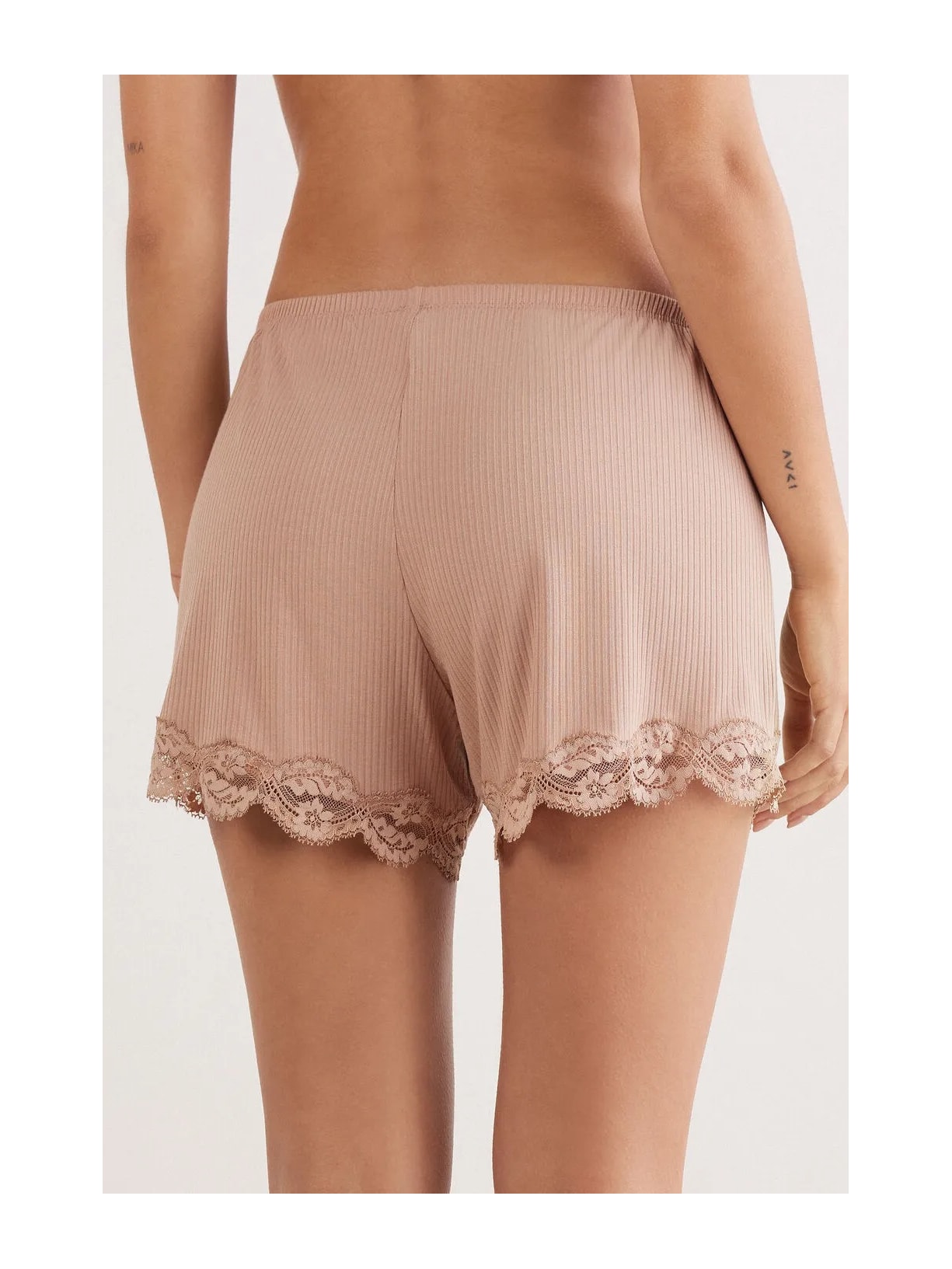 Shorts Canelado Em Viscose e Renda Your Everyday Wear Bege Intimissimi