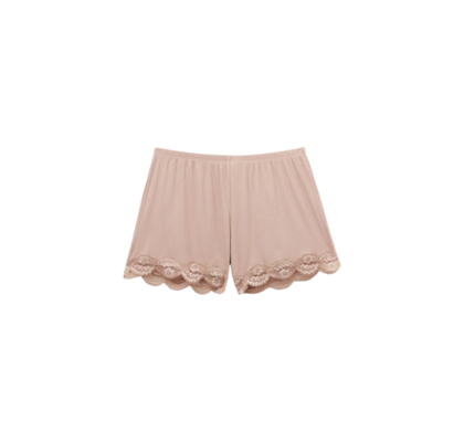 Shorts Canelado Em Viscose e Renda Your Everyday Wear - Bege