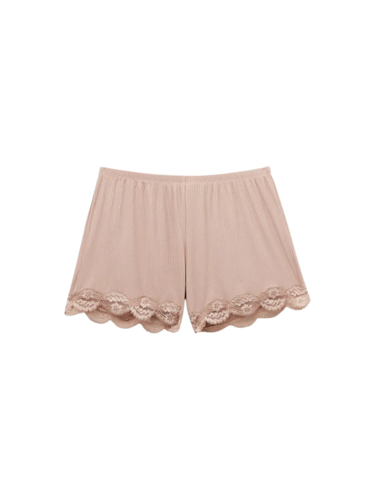 Shorts Canelado Em Viscose e Renda Your Everyday Wear - Bege