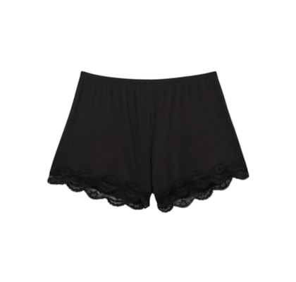 Shorts Canelado Em Viscose e Renda Your Everyday Wear - Preto