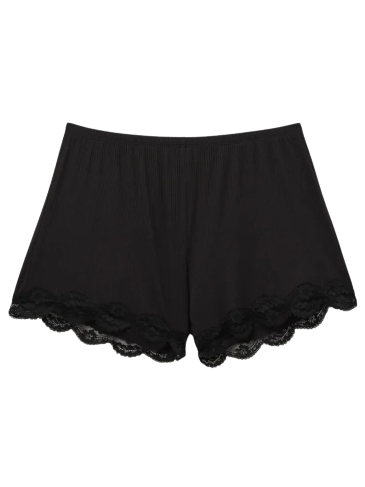 Shorts Canelado Em Viscose e Renda Your Everyday Wear - Preto