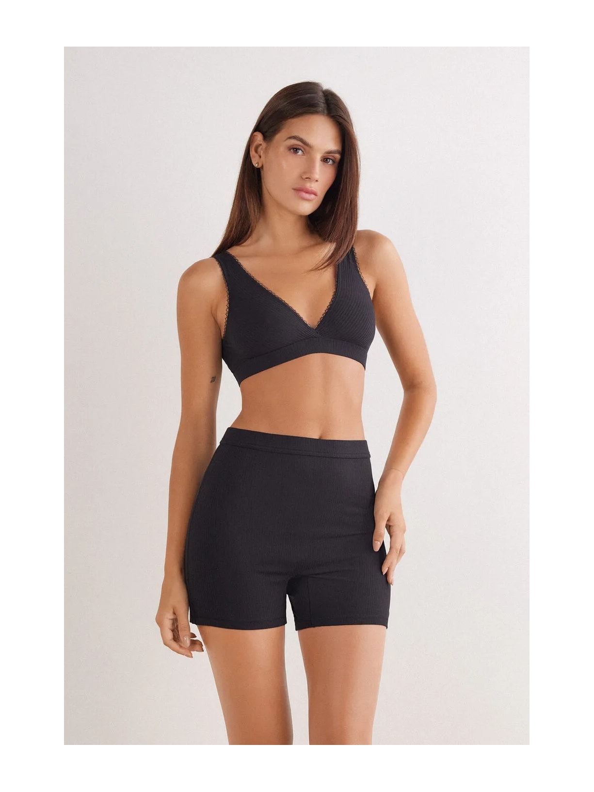 Shorts Ciclista Canelado Em Viscose Your Everyday Wear Preto Intimissimi