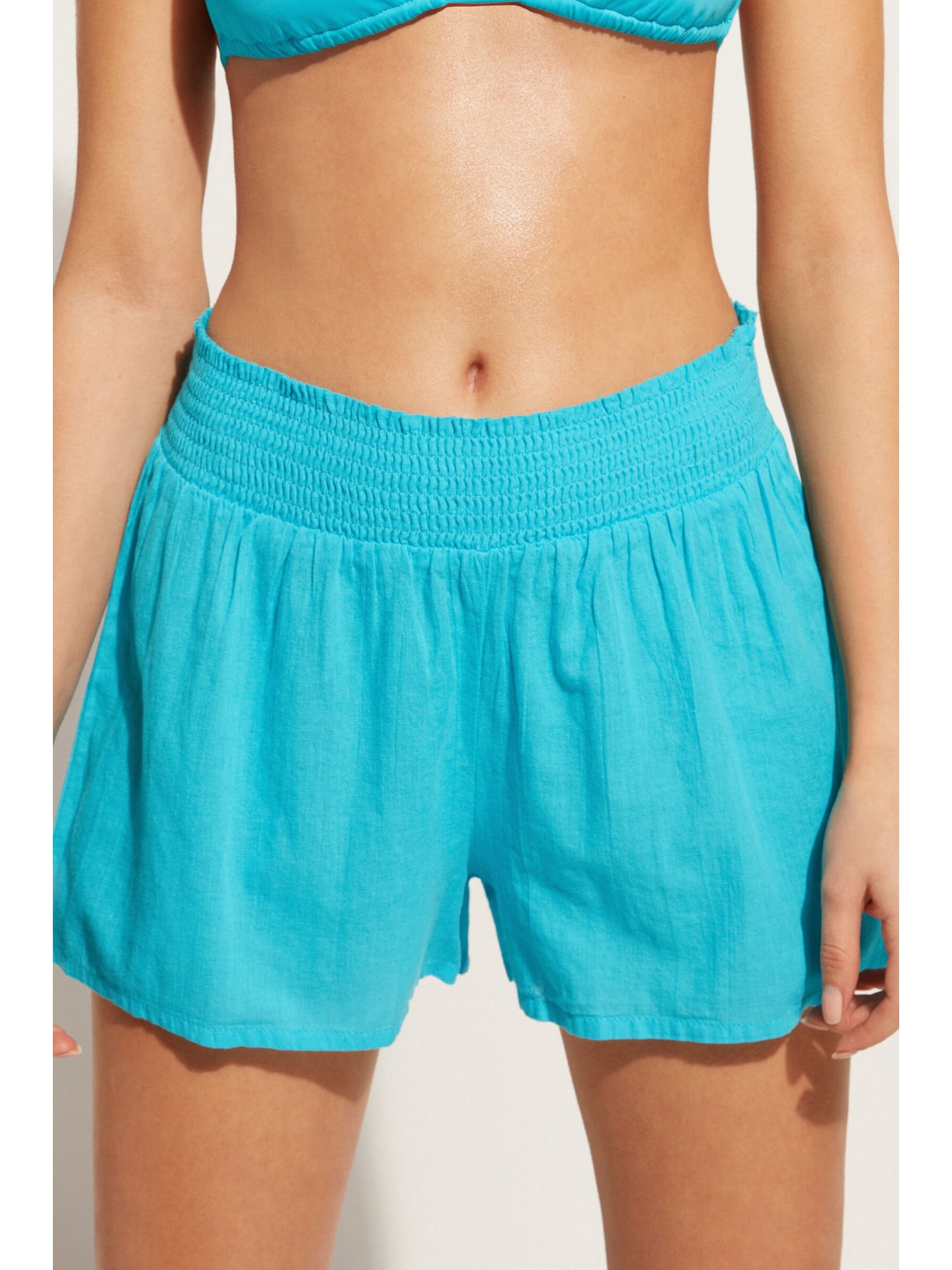 Shorts Em Algodão Azul Calzedonia