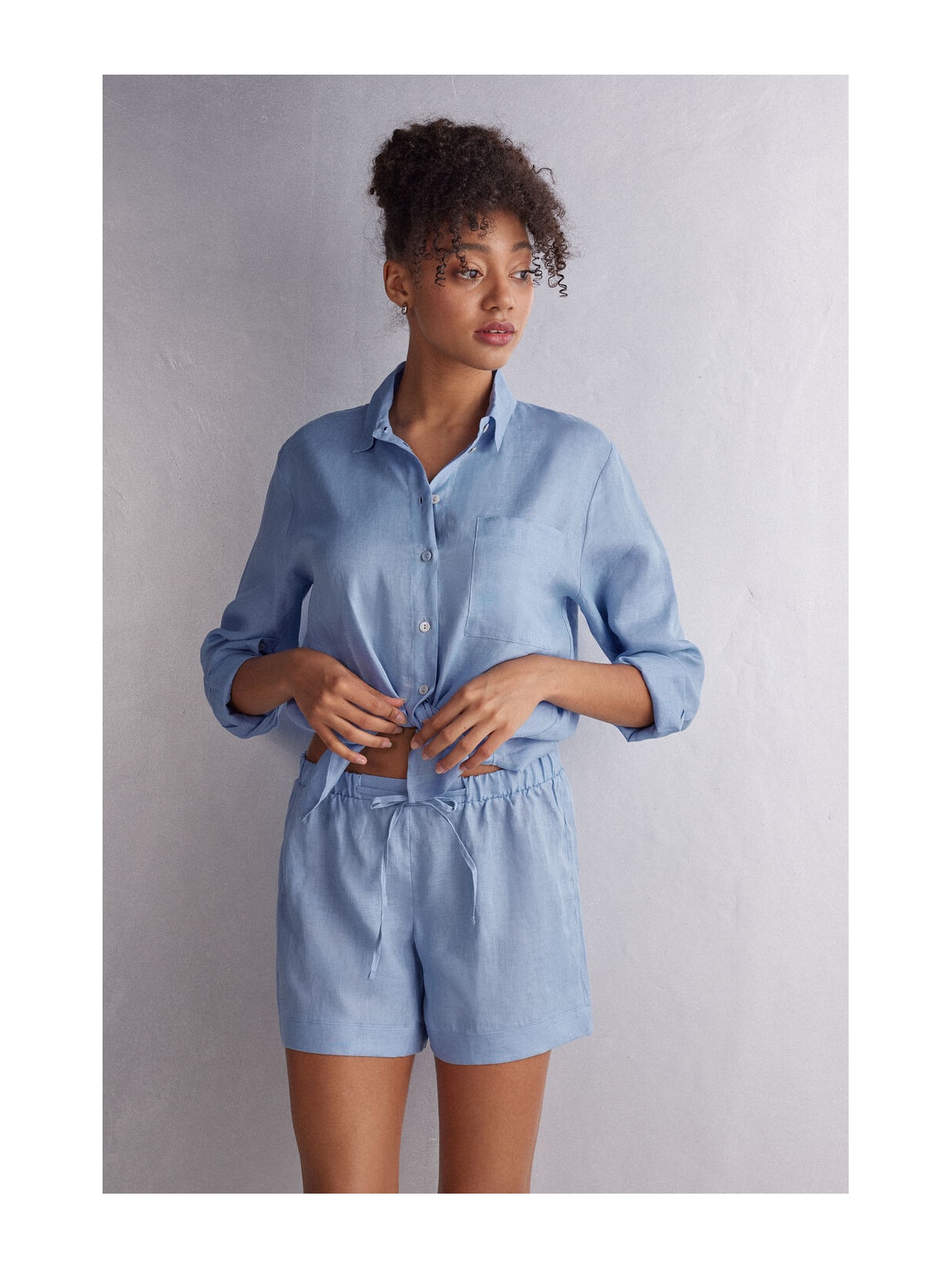 Shorts Em Linho Azul Intimissimi