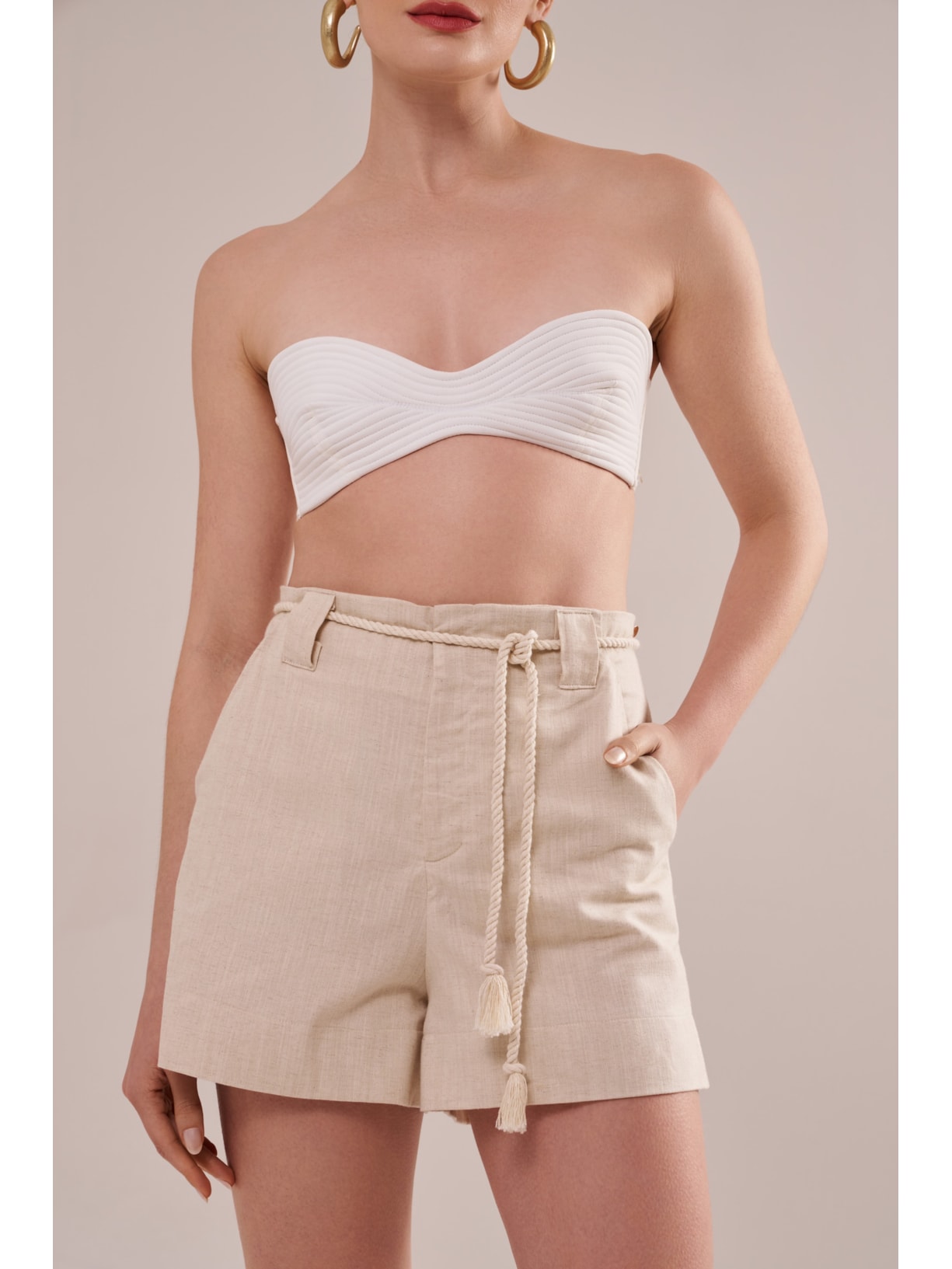 shorts em linho com algodão cordel Suntime