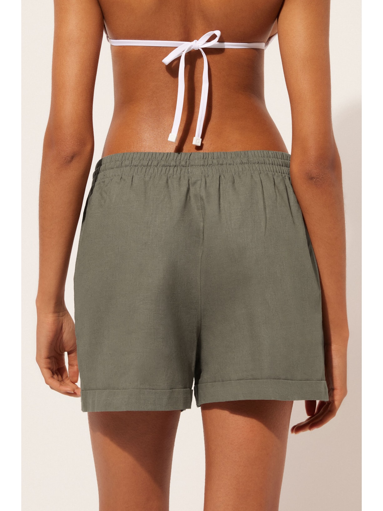 Shorts Em Linho e Algodão Verde Calzedonia