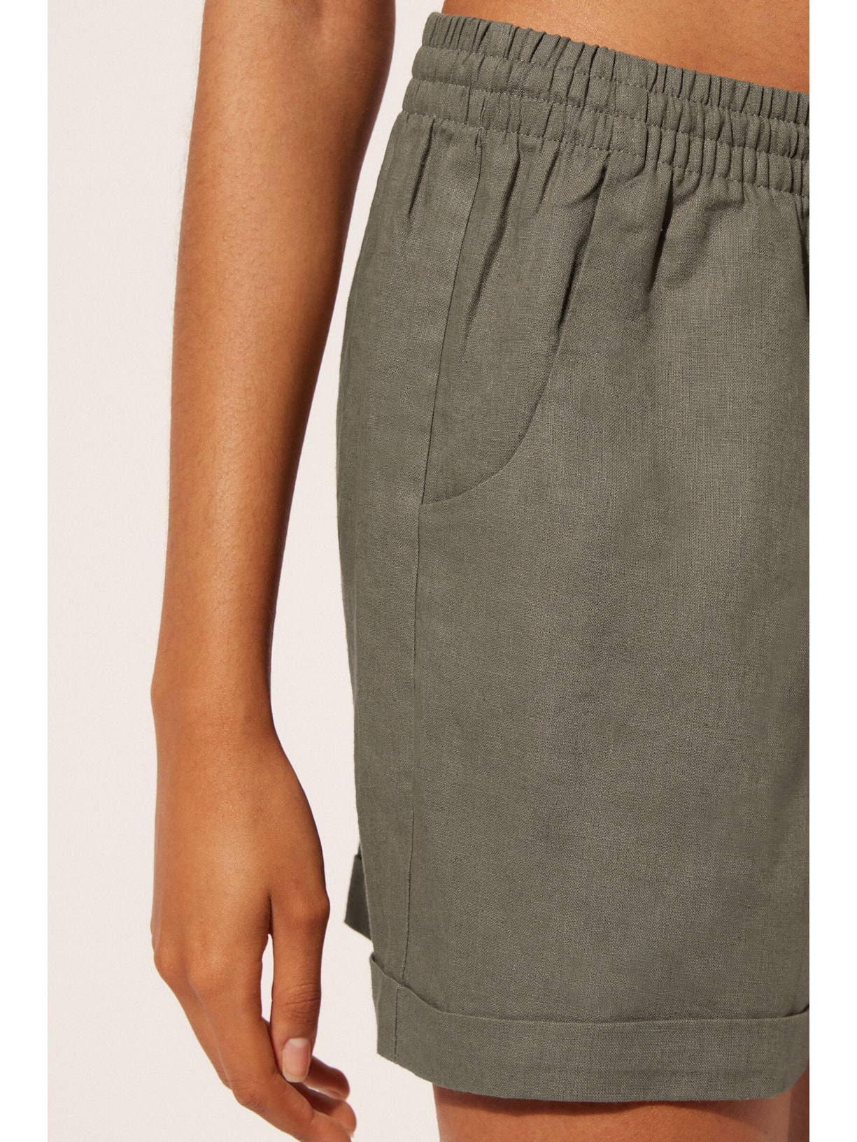 Shorts Em Linho e Algodão Verde Calzedonia