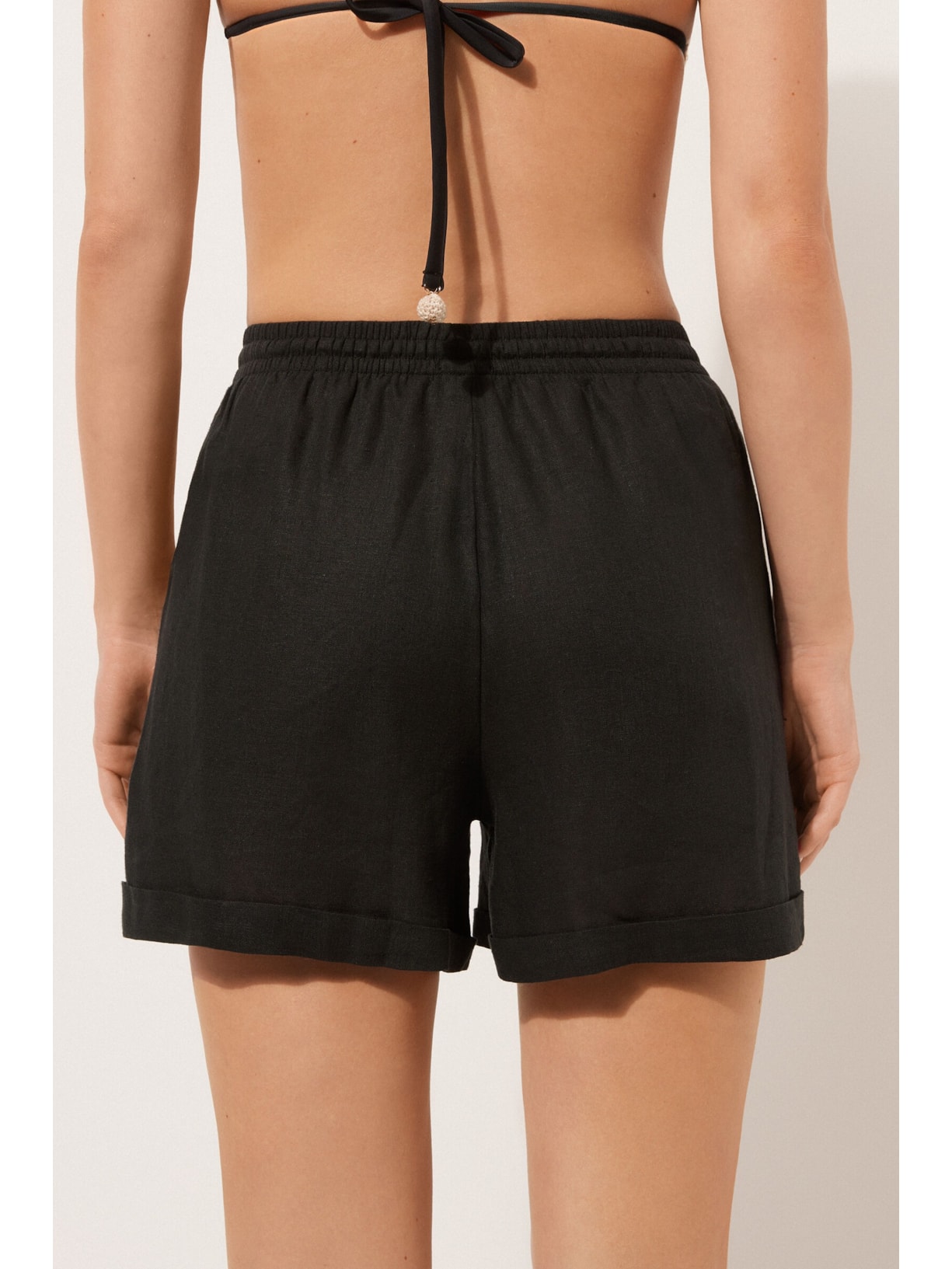 Shorts Em Linho e Viscose Preto Calzedonia