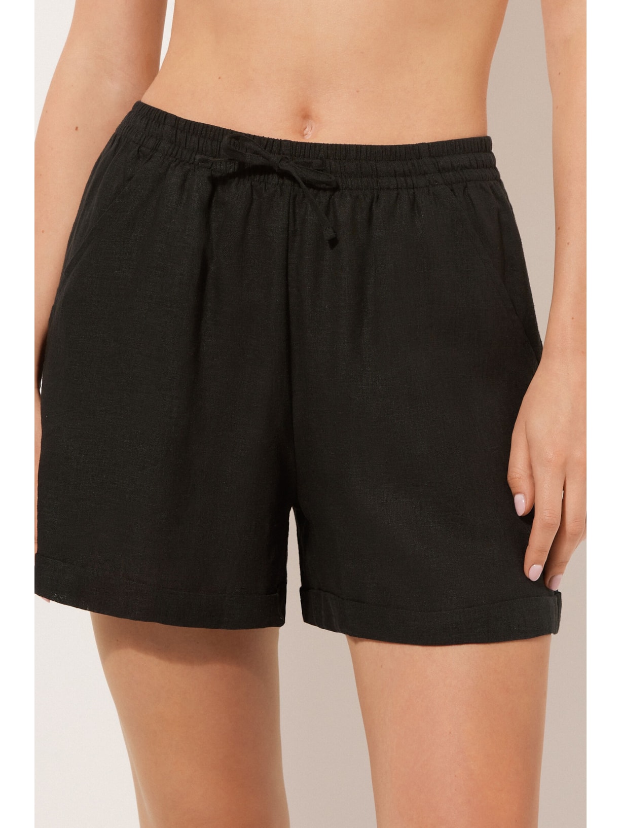 Shorts Em Linho e Viscose Preto Calzedonia