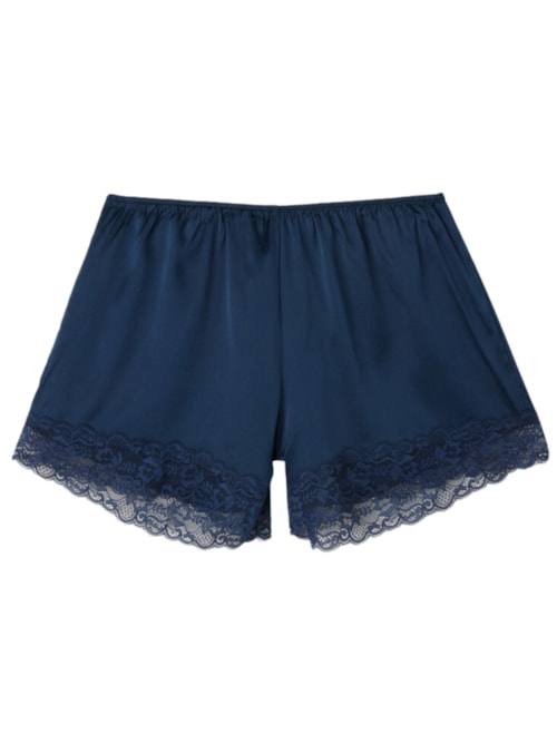 Shorts Em Seda Com Renda - Azul