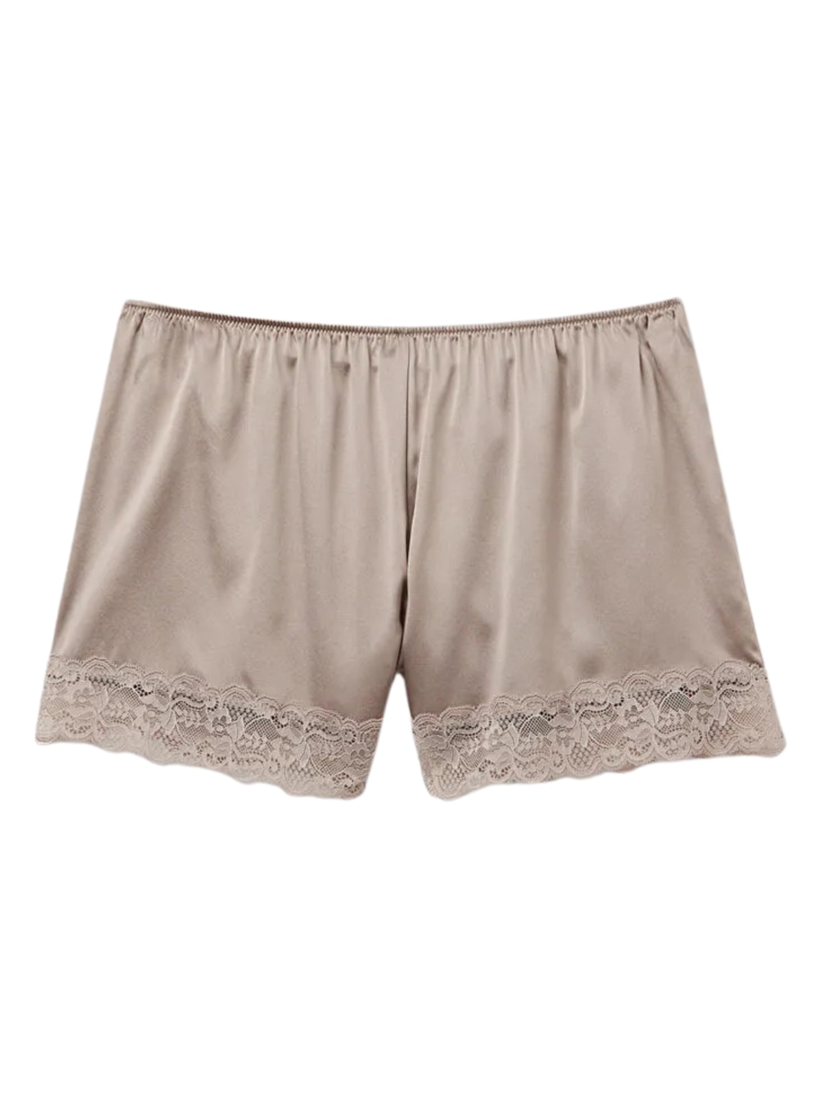 Shorts Em Seda Com Renda - Marrom