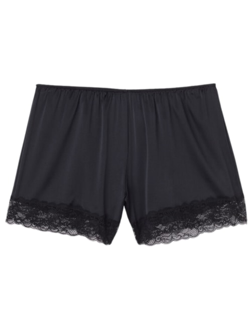 Shorts Em Seda Com Renda - Preto