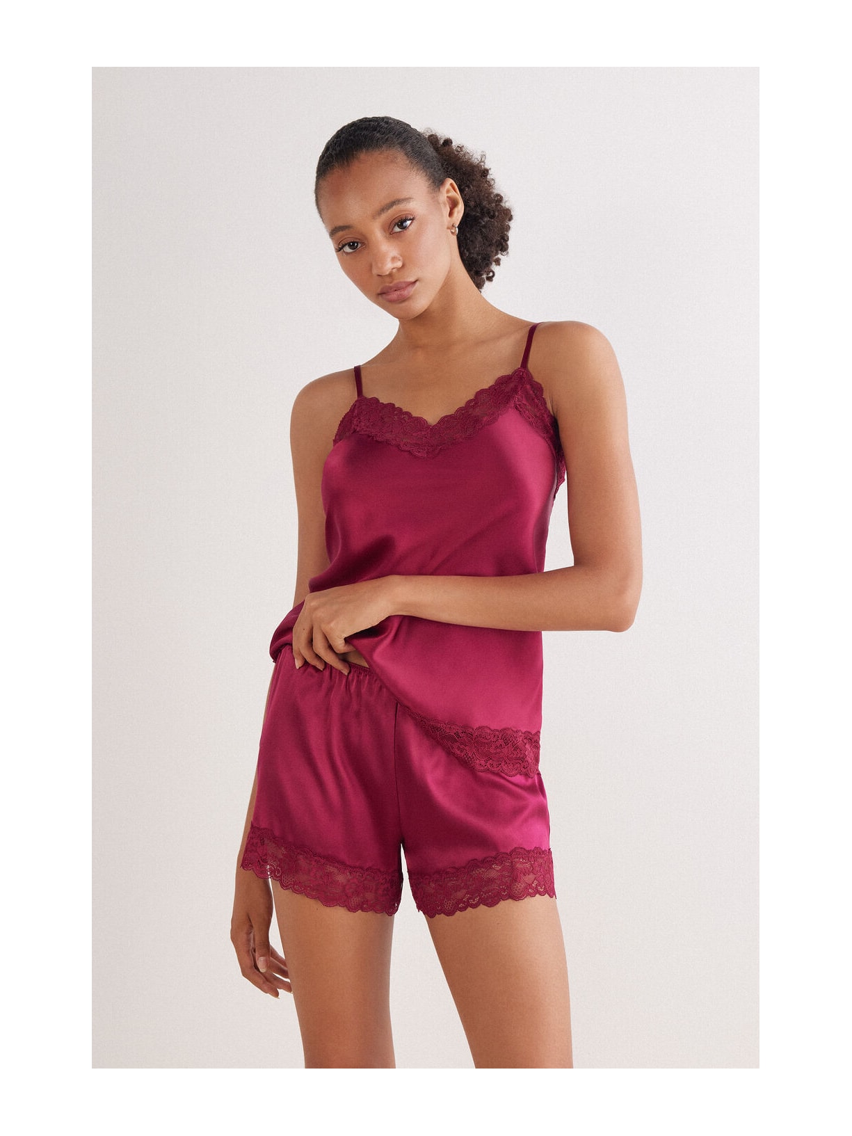 Shorts Em Seda e Renda Bordô Intimissimi