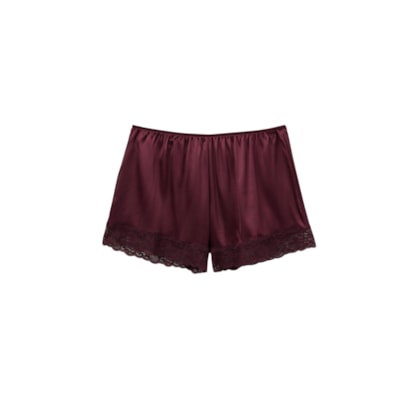 Shorts Em Seda e Renda - Bordô