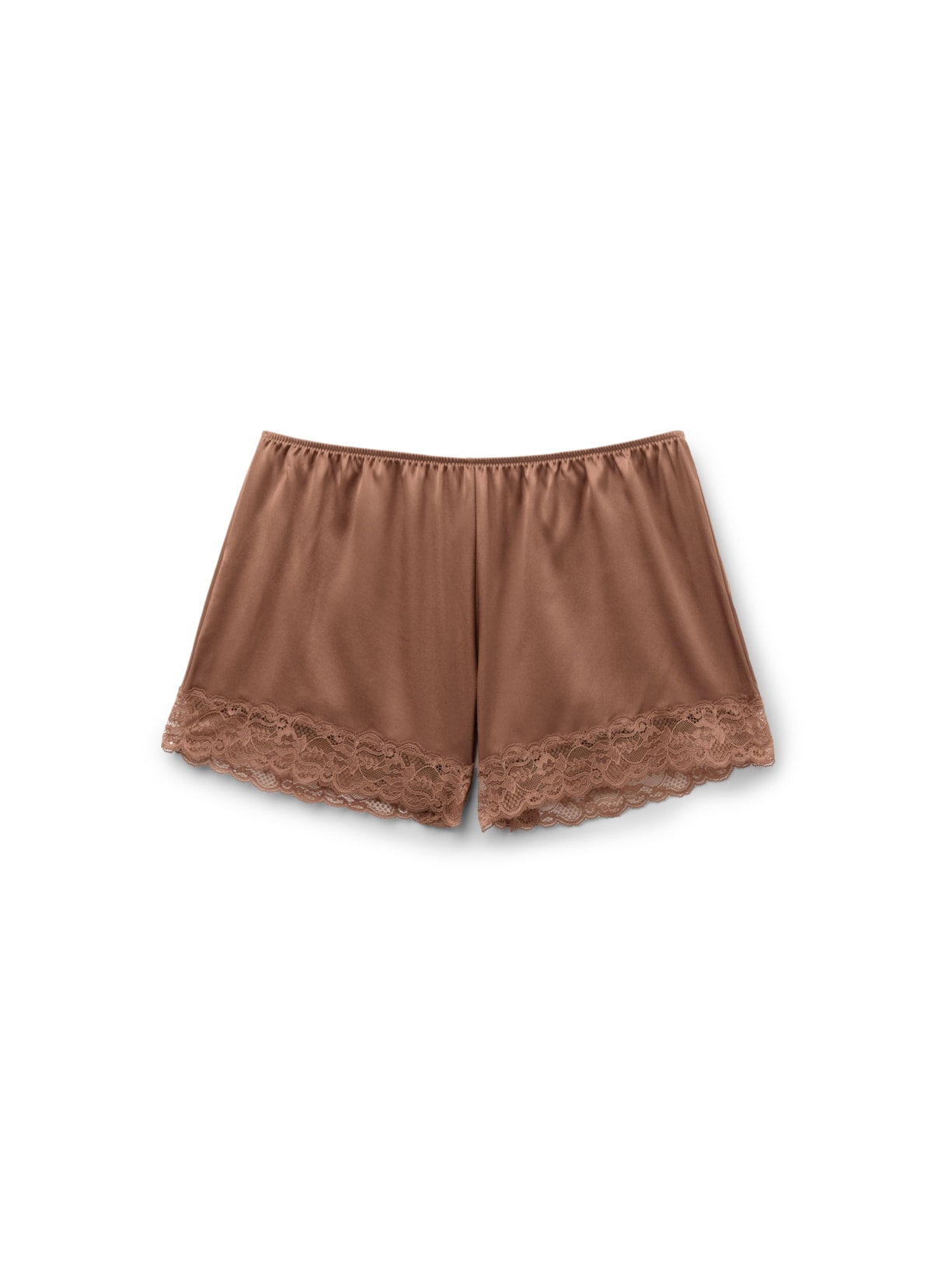 Shorts Em Seda e Renda - Marrom
