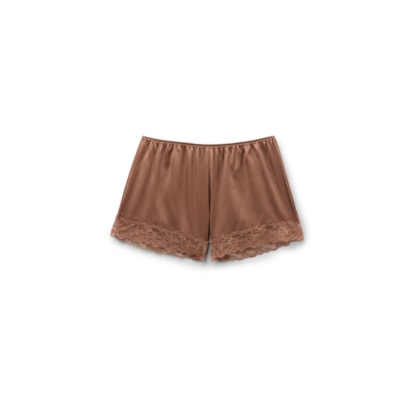 Shorts Em Seda e Renda - Marrom