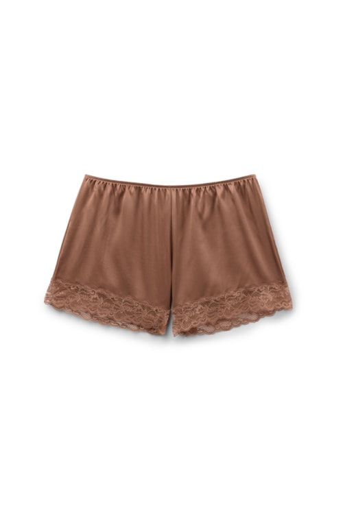 Shorts Em Seda e Renda - Marrom