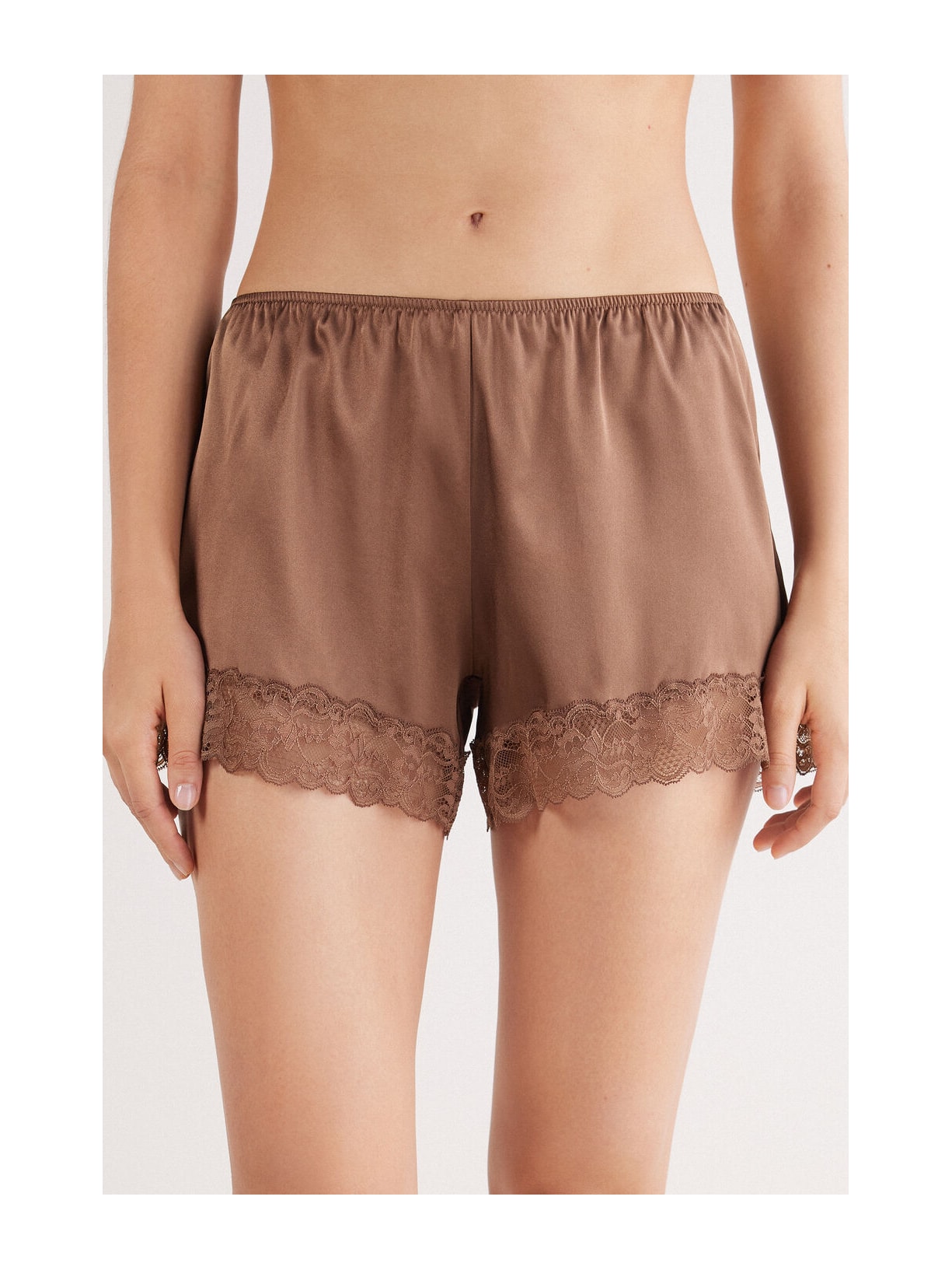 Shorts Em Seda e Renda Marrom Intimissimi