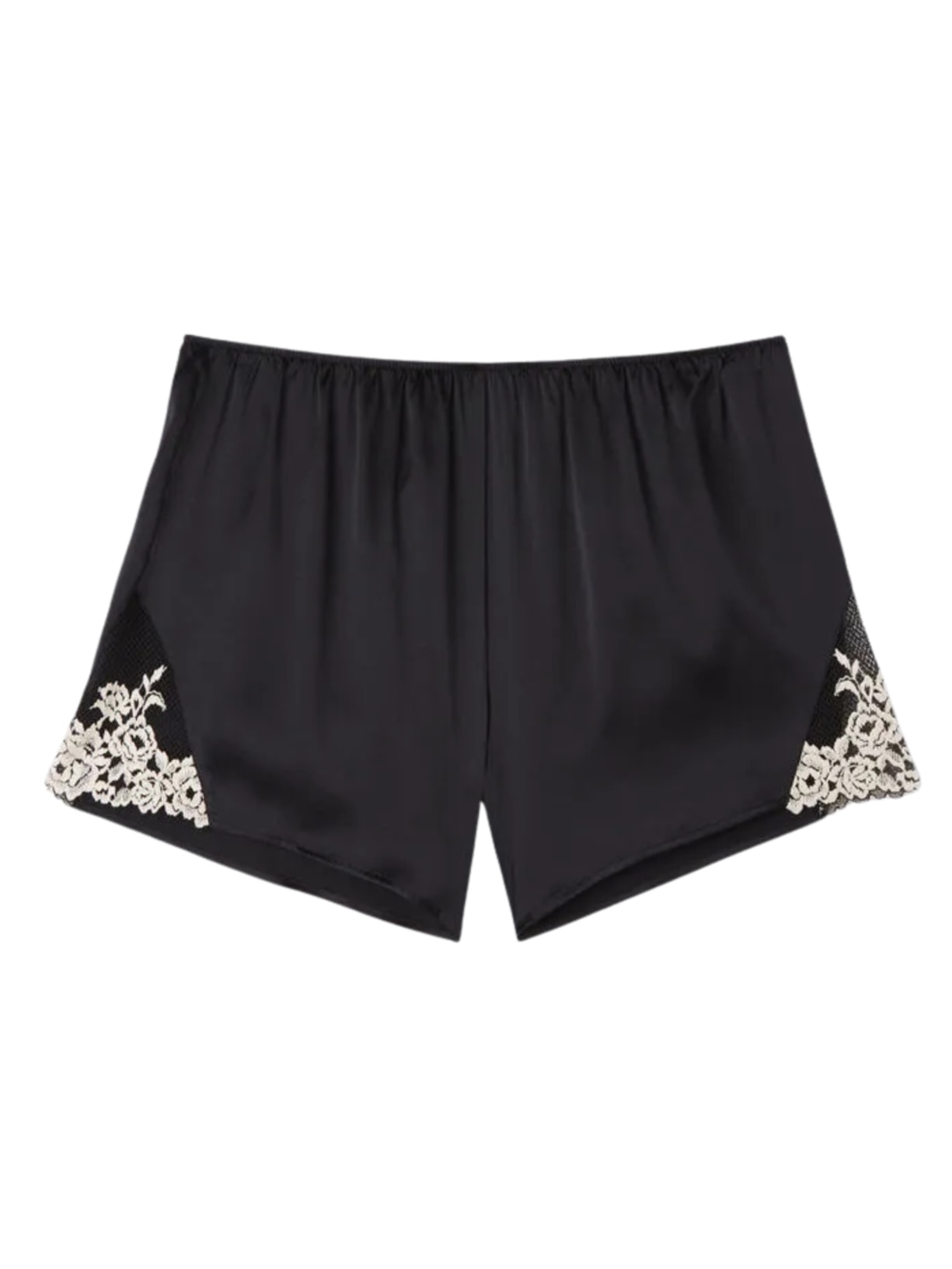Shorts Em Seda Pretty Flowers - Preto