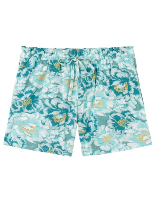 Shorts Em Viscose De Bambu Emerald Flower - Azul