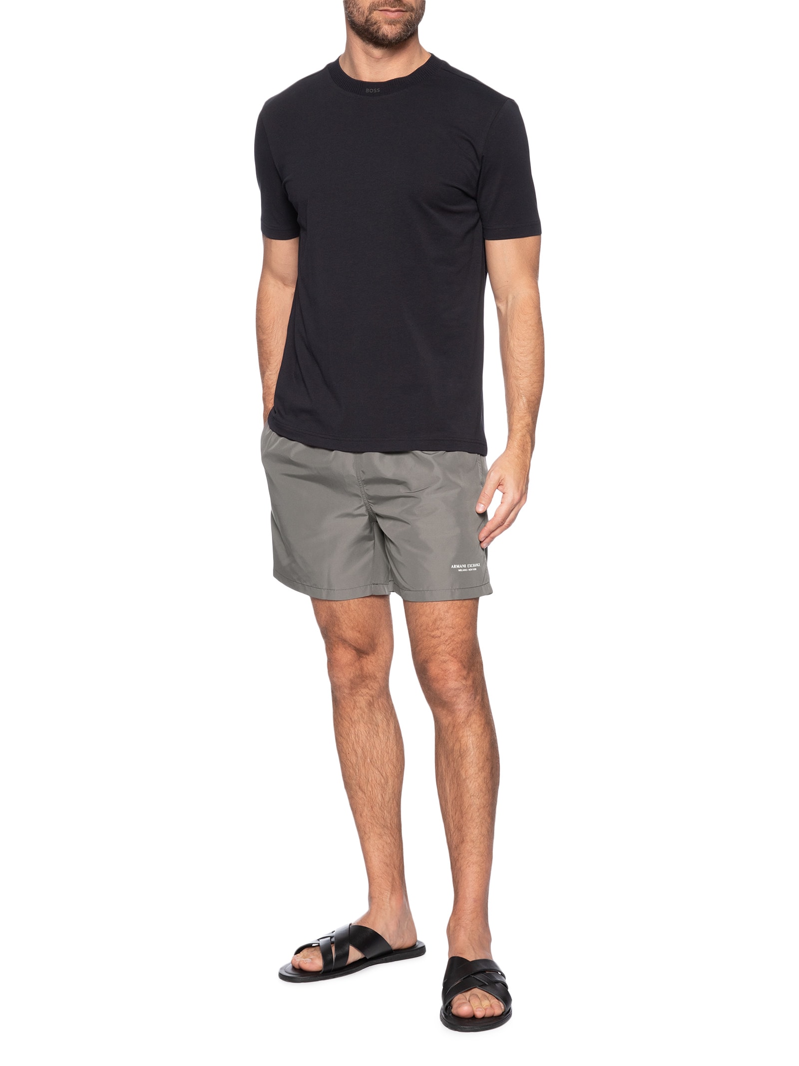 Armani Exchange - Shorts Masculino Boxer Beachwear - Cinza