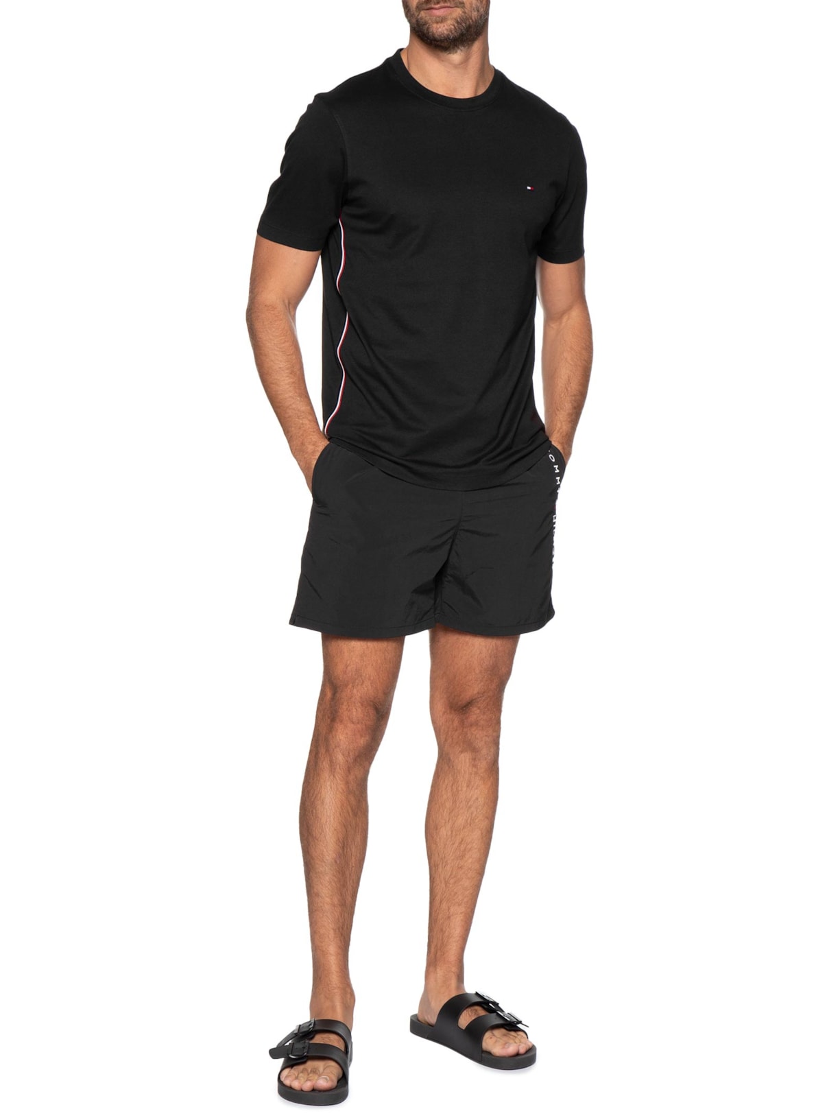 Shorts Masculino De Praia Bolso Com Zíper Preto Tommy Hilfiger