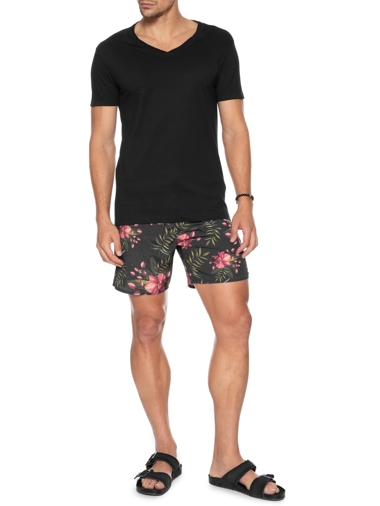 Shorts Masculino Orquideas Preto Sergio K
