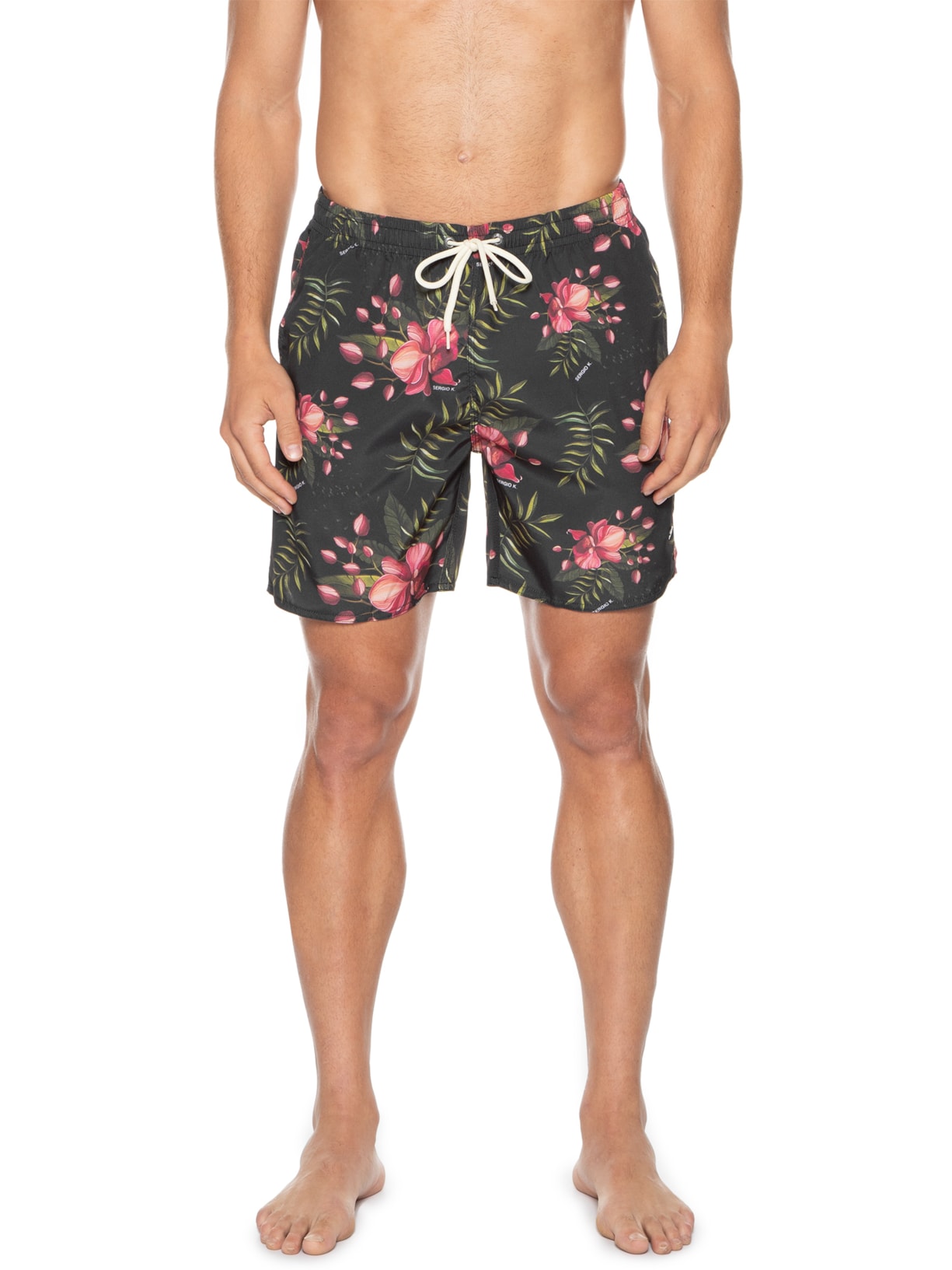 Shorts Masculino Orquideas Preto Sergio K