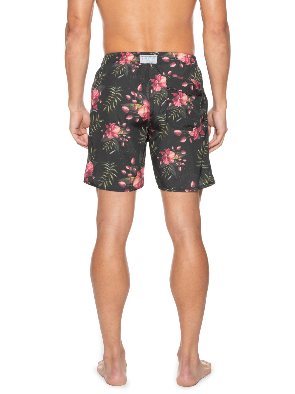 Shorts Masculino Orquideas Preto Sergio K