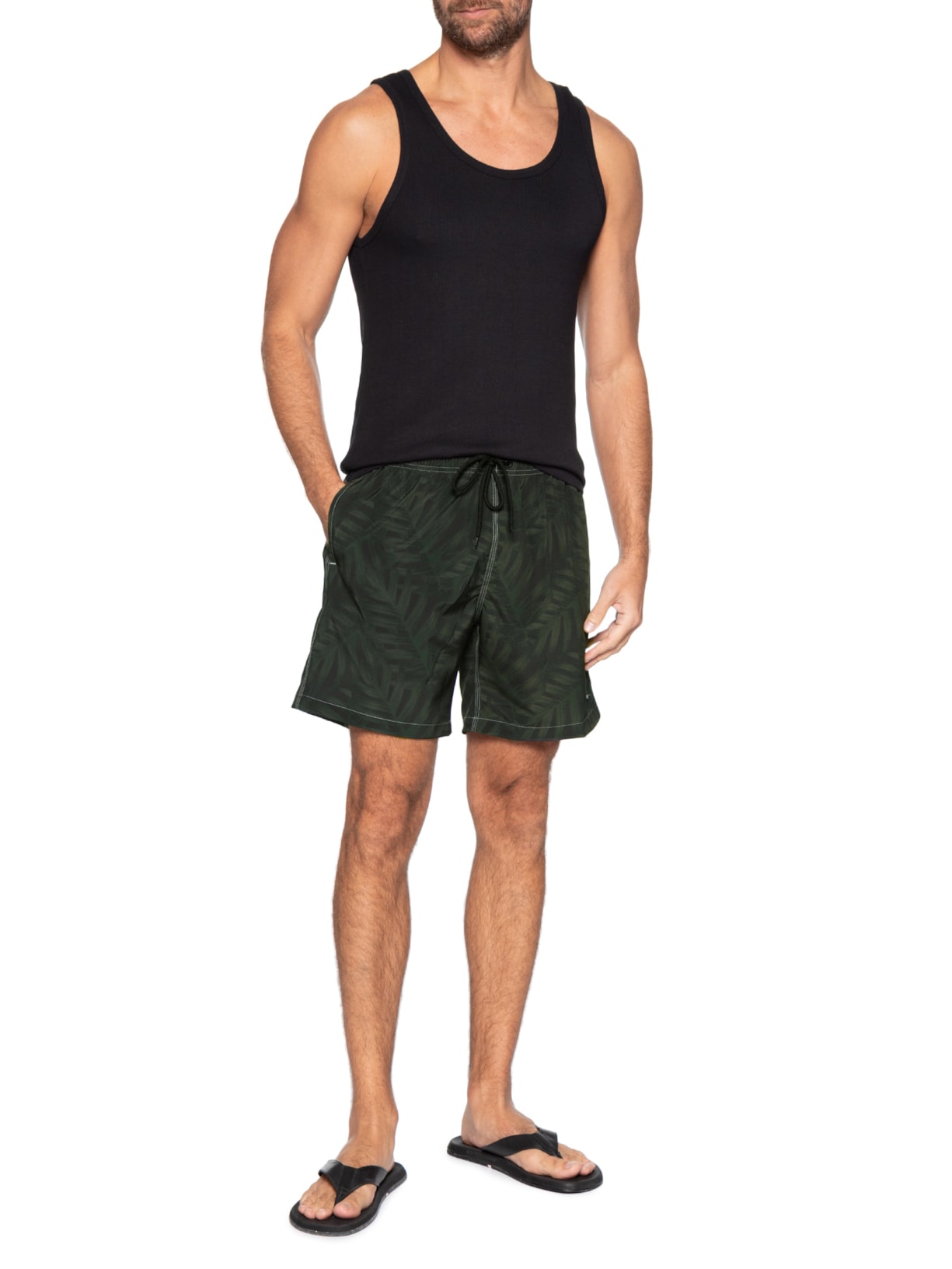 Shorts Masculino Praia Estampa Folhagem Camuflado Verde Sergio K