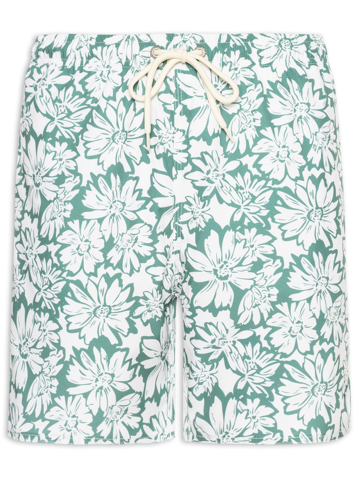 Shorts Masculino Praia Estampa Margarida Bicolor Verde Sergio K